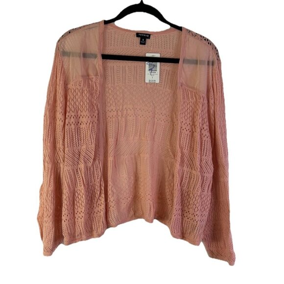 New Torrid Pink 3/4 Sleeve Crochet Shrug Cardigan Sweater - Picture 1 of 5